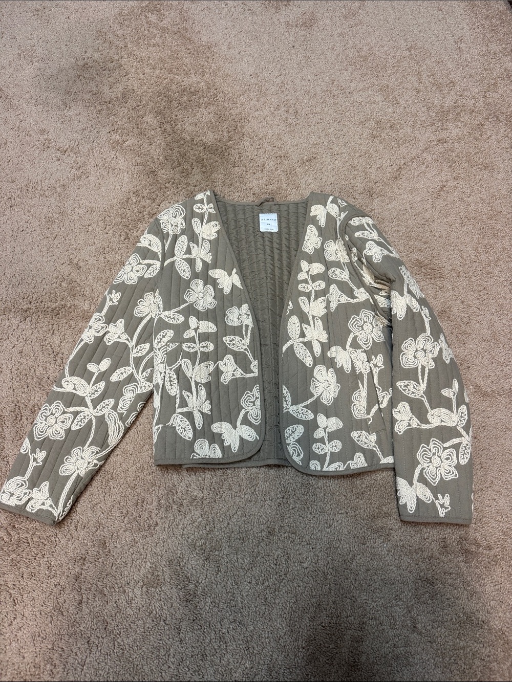 Primary oversized Women's Taupe Floral Embroidered Jacket